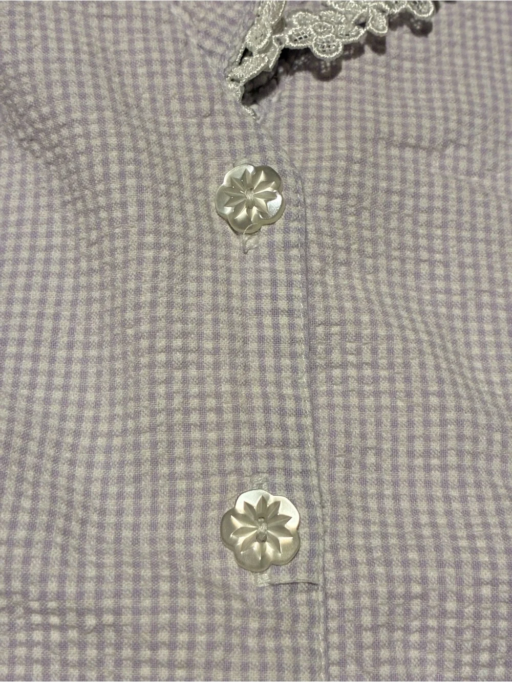 Sag Harbor Lavender Gingham Button-Front Shirt with Lace Trim  Sleepwear Set S